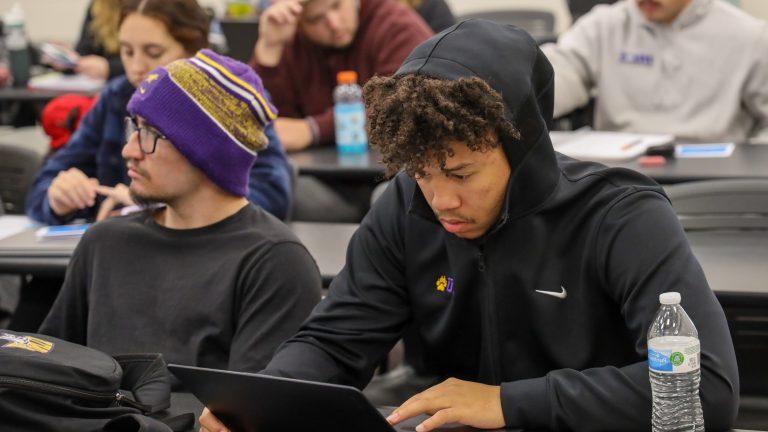 Student looking at computer